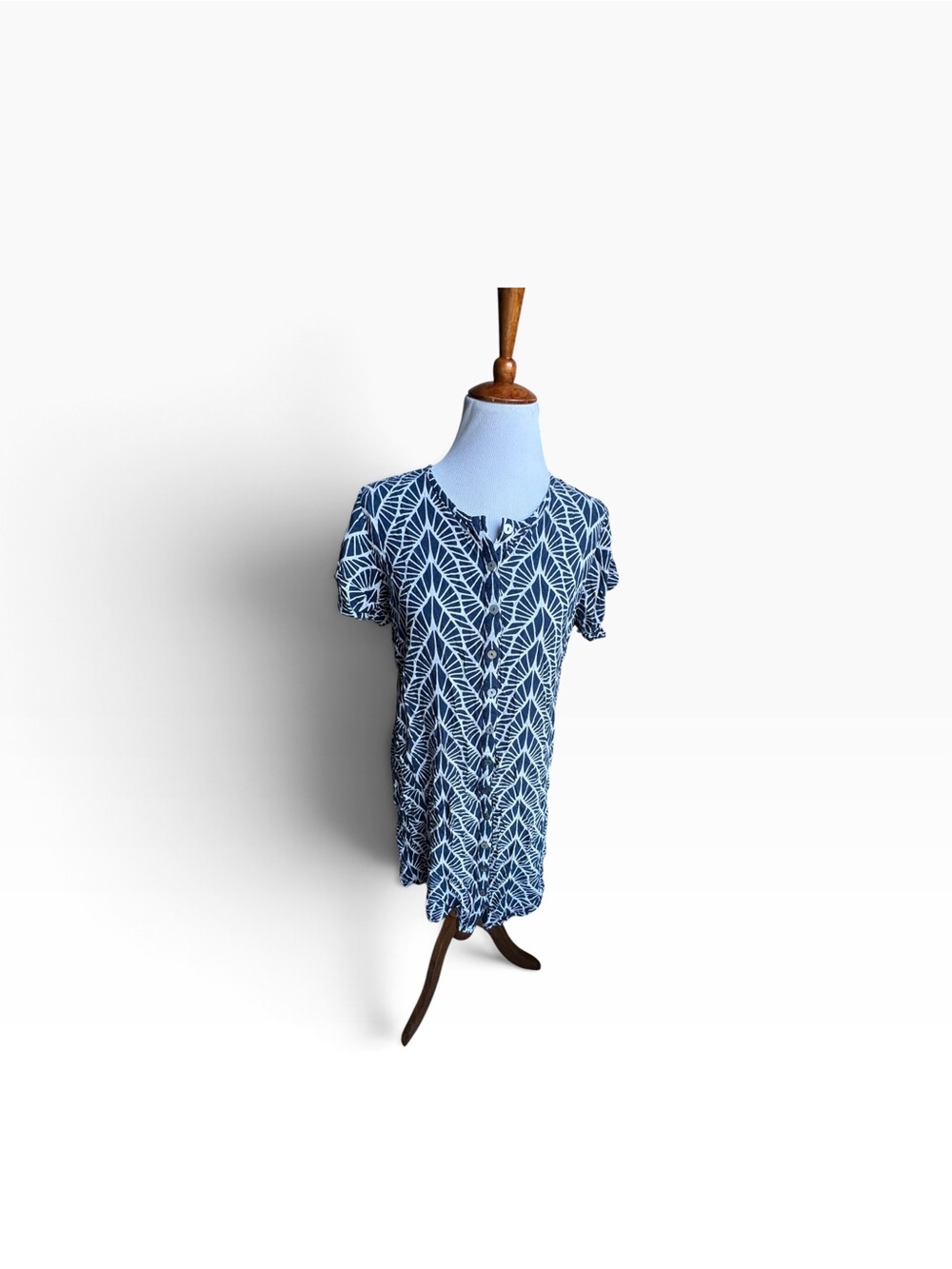 escapada Navy & White Leaf-Print Midi Dress